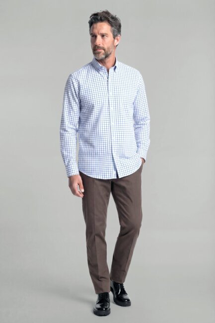 Regular Fit Erkek Uzun Kol Paşa Yaka Pamuk Mavi Gömlek - 4