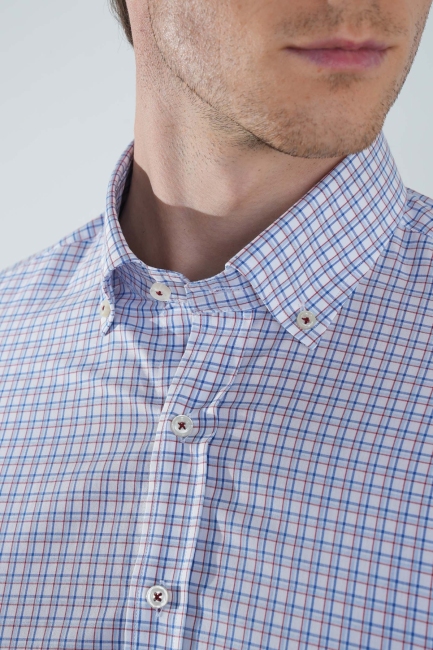 Uzun Kol Paşa Yaka Cepsiz Mavi Pamuk Erkek Gömlek - 3