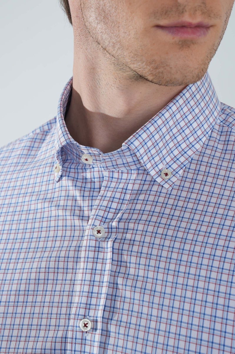 Uzun Kol Paşa Yaka Cepsiz Mavi Pamuk Erkek Gömlek - 3