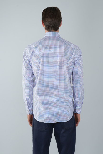 Uzun Kol Paşa Yaka Cepsiz Mavi Pamuk Erkek Gömlek - 2