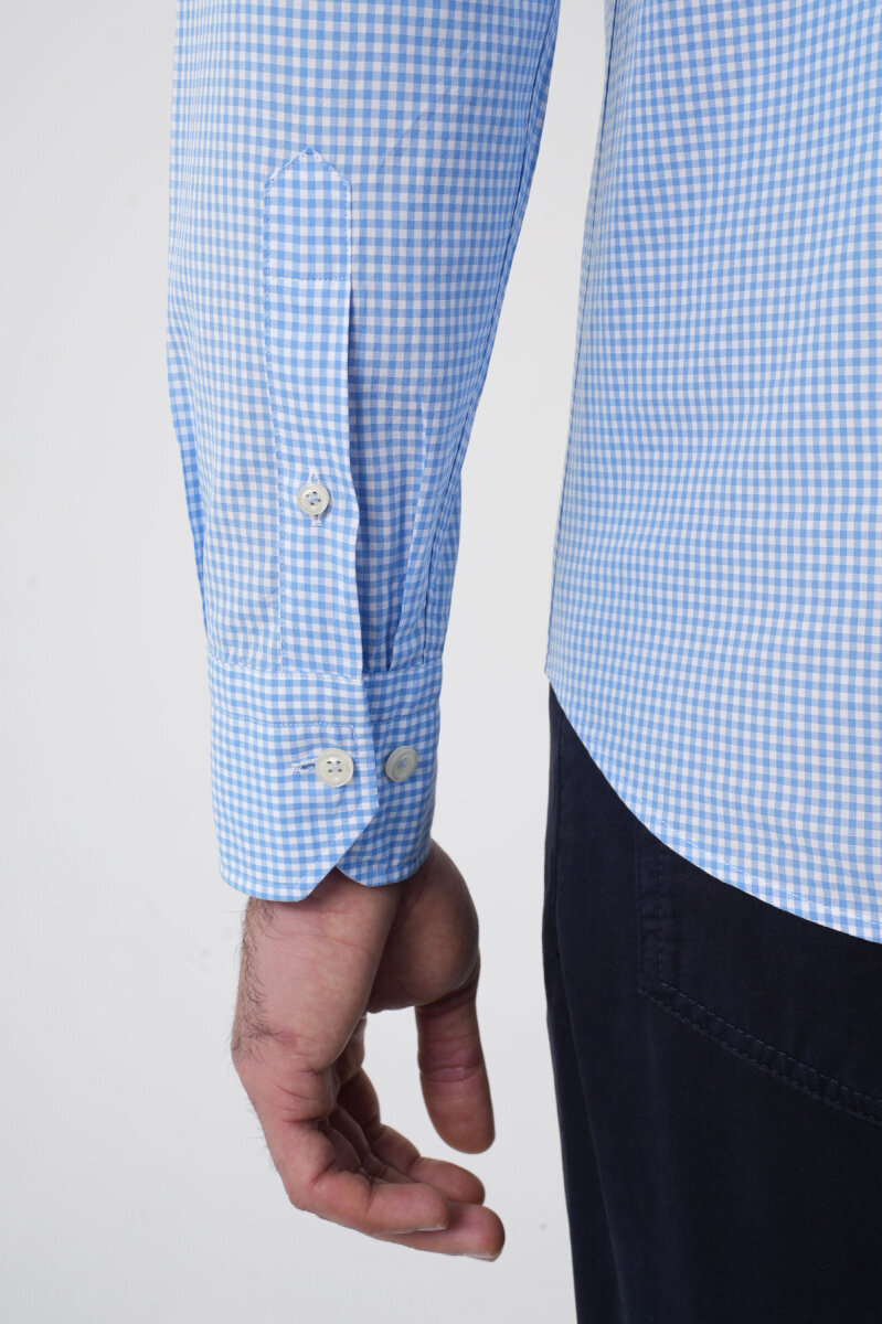 Erkek Regular Fit Uzun Kol Paşa Yaka Pamuk Mavi Gömlek - 7