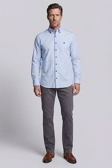 Uzun Kol Paşa Yaka Cepsiz Erkek Gömlek Mavi (4)