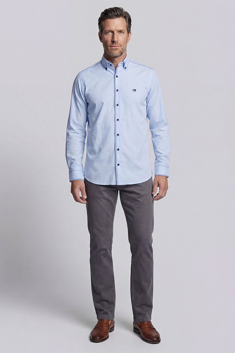 Mavi Regular Fit Cepsiz Uzun Paşa Yaka Gömlek - 5