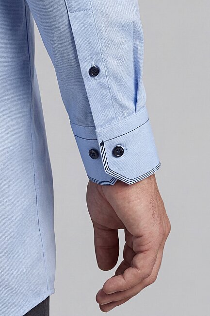 Uzun Kol Paşa Yaka Cepsiz Erkek Gömlek Mavi (3)