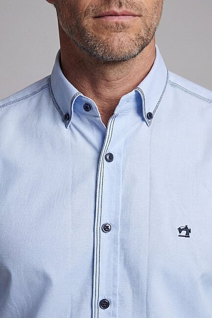 Uzun Kol Paşa Yaka Cepsiz Erkek Gömlek Mavi (2)