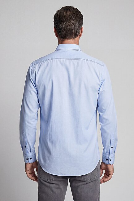 Uzun Kol Paşa Yaka Cepsiz Erkek Gömlek Mavi (1)