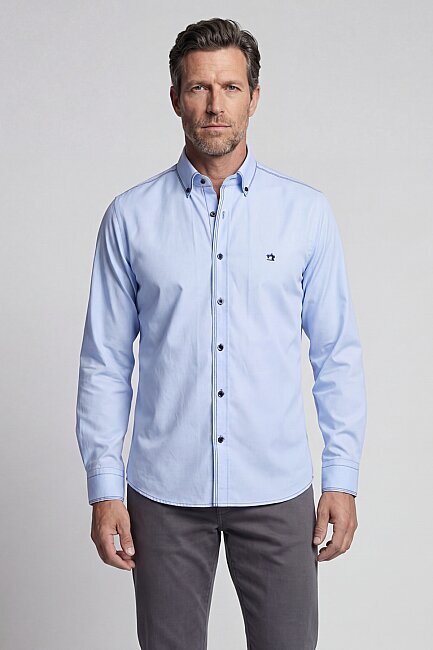 Uzun Kol Paşa Yaka Cepsiz Erkek Gömlek Mavi (0)