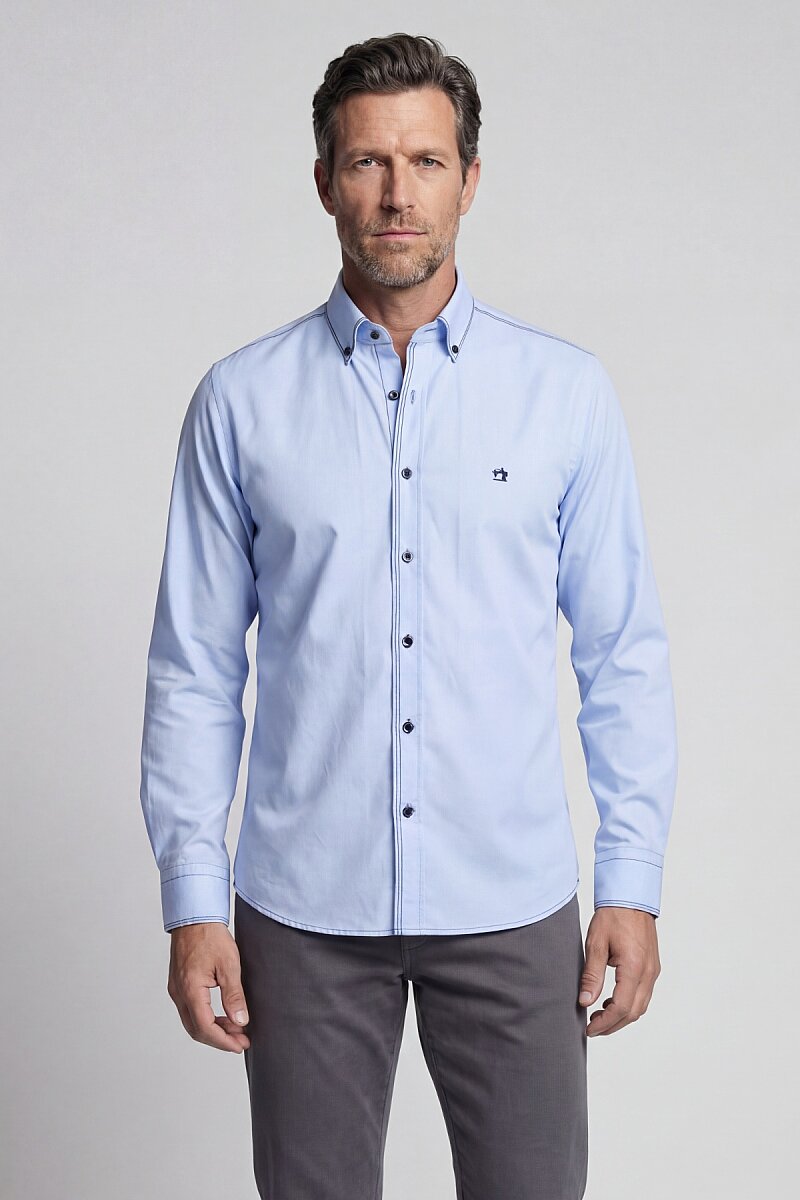 Uzun Kol Paşa Yaka Cepsiz Erkek Gömlek Mavi