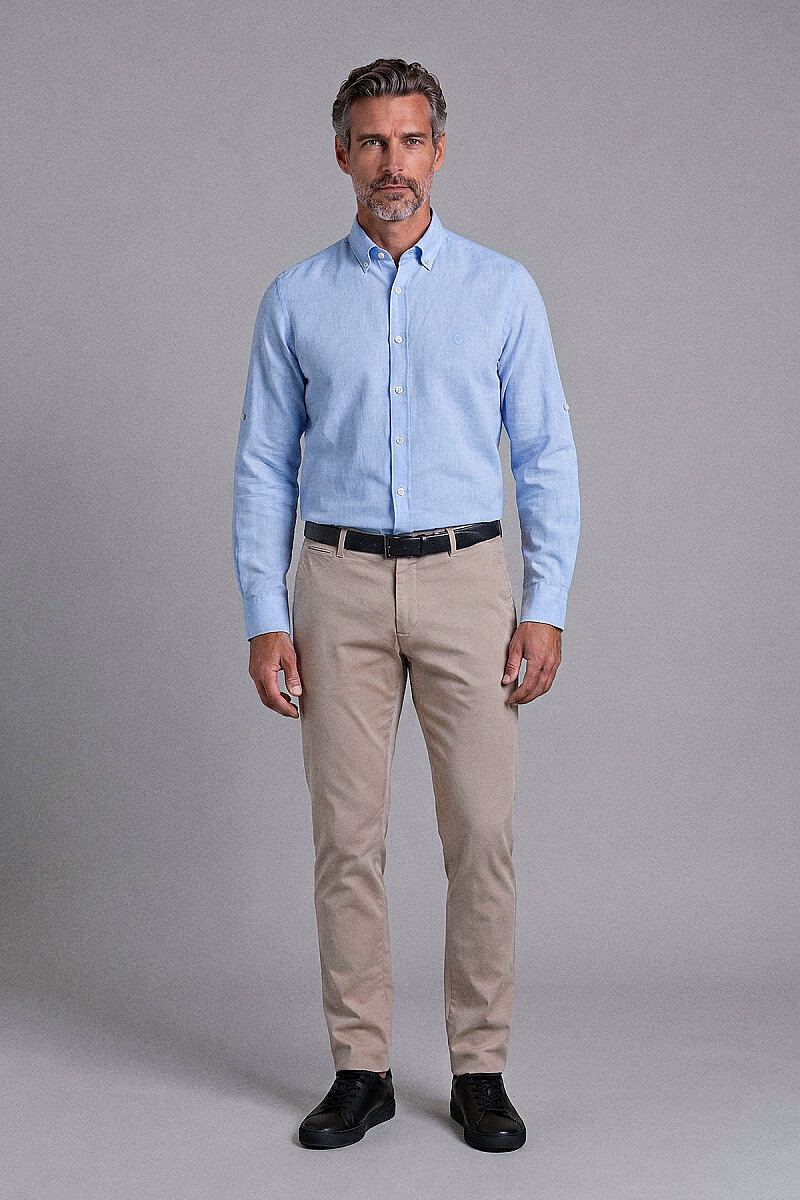 Mavi Regular Fit Cepsiz Uzun Paşa Yaka Gömlek - 5