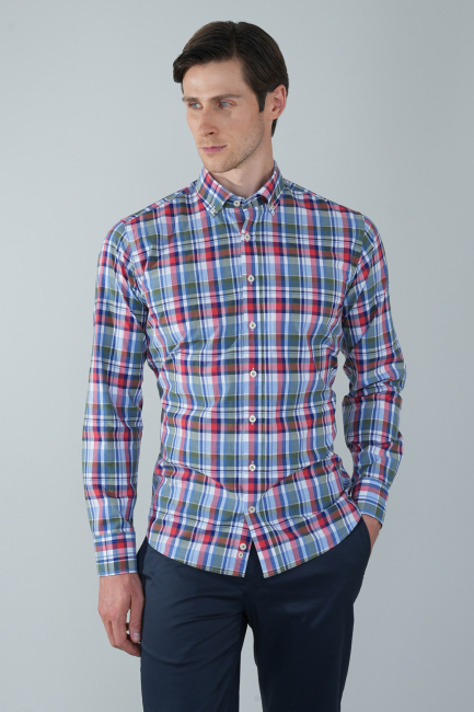 Uzun Kol Paşa Yaka Cepsiz Yeşil Pamuk Erkek Gömlek - 1