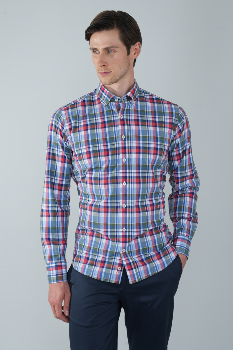 Uzun Kol Paşa Yaka Cepsiz Yeşil Pamuk Erkek Gömlek - 1