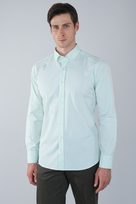 Uzun Kol Paşa Yaka Cepsiz Yeşil Pamuk Erkek Gömlek - 1