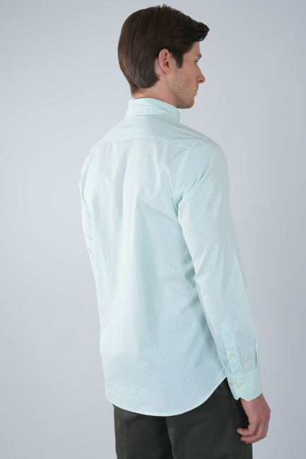 Uzun Kol Paşa Yaka Cepsiz Yeşil Pamuk Erkek Gömlek - 2