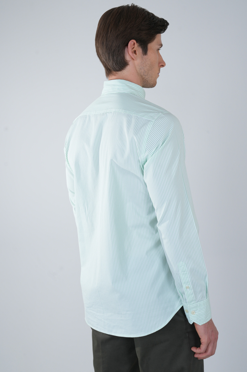 Uzun Kol Paşa Yaka Cepsiz Yeşil Pamuk Erkek Gömlek - 2