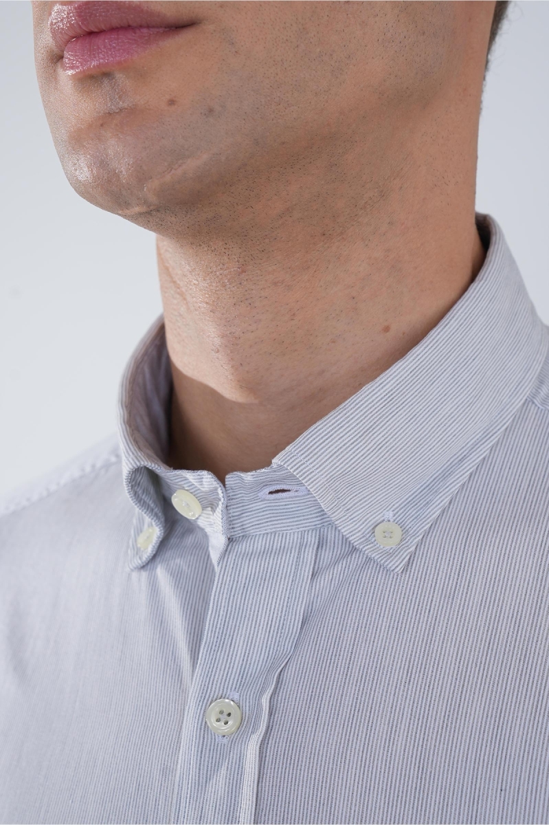 Uzun Kol Paşa Yaka Cepsiz Gri Pamuk Erkek Gömlek - 3