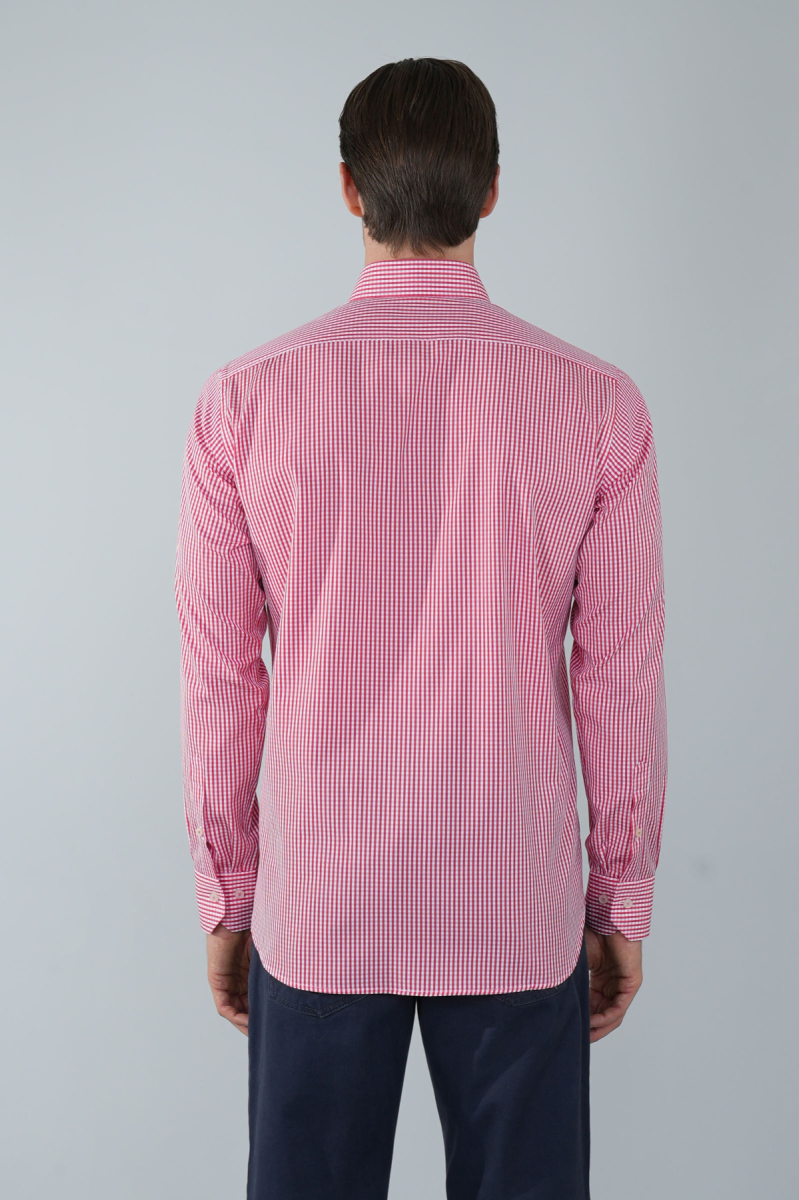 Uzun Kol Paşa Yaka Cepsiz Kırmızı Pamuk Erkek Gömlek - 2