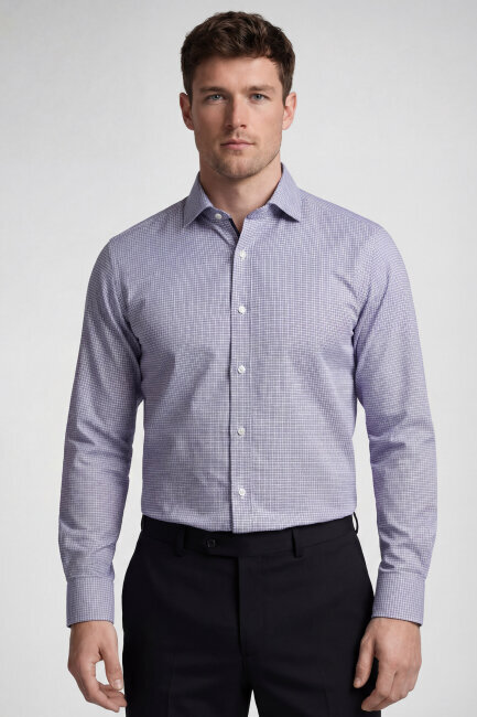 Regular Fit Uzun Kol Paşa Klasik Cepsiz Pamuk Lacivert Erkek Gömlek Lacivert