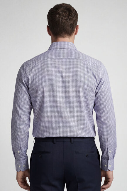 Regular Fit Uzun Kol Paşa Klasik Cepsiz Pamuk Lacivert Erkek Gömlek - 2