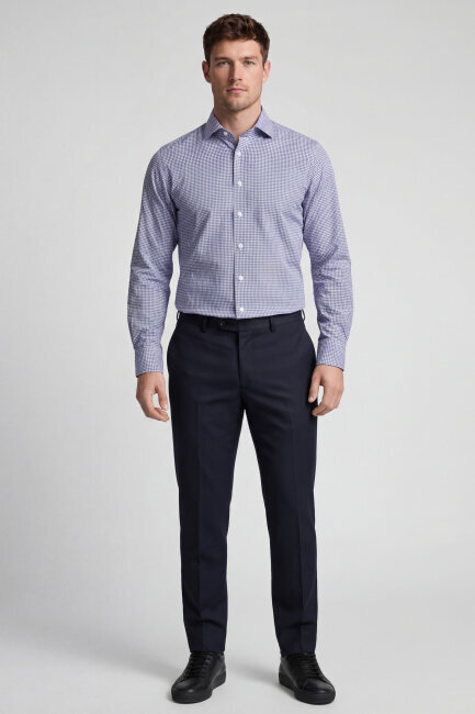 Regular Fit Uzun Kol Paşa Klasik Cepsiz Pamuk Lacivert Erkek Gömlek - 5