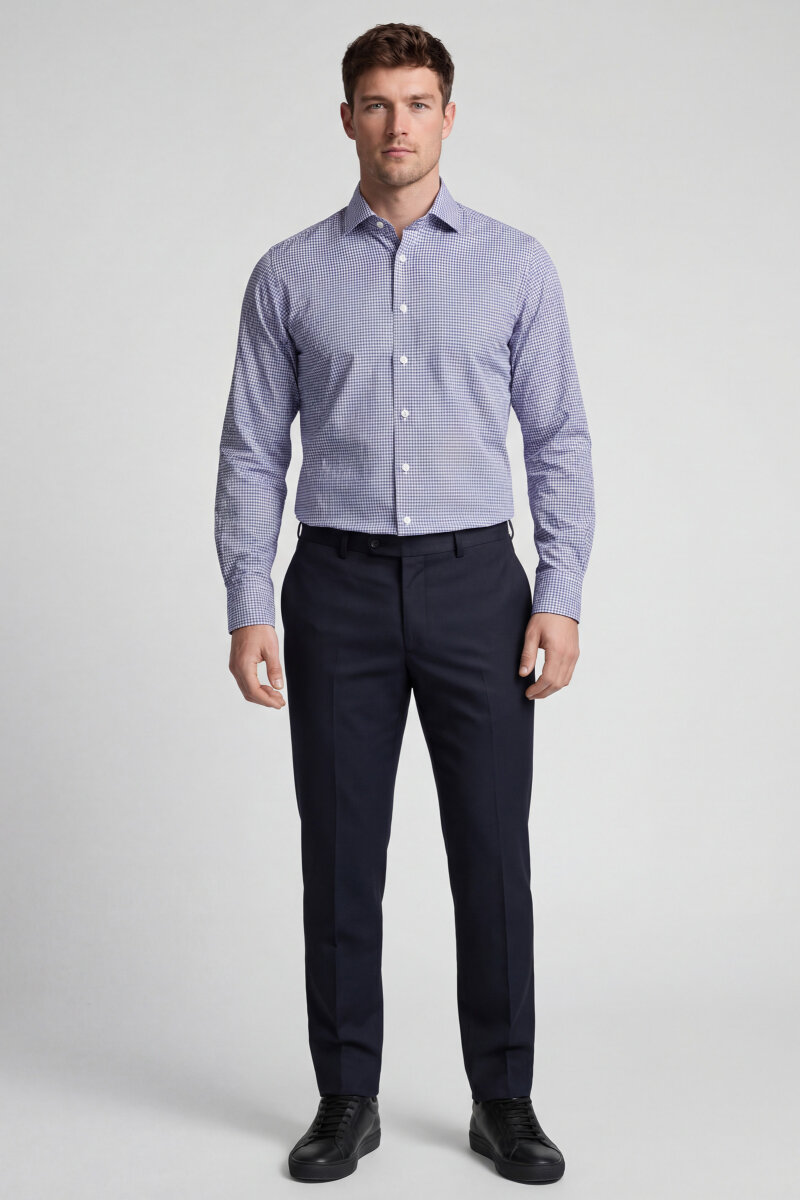 Regular Fit Uzun Kol Paşa Klasik Cepsiz Pamuk Lacivert Erkek Gömlek - 5