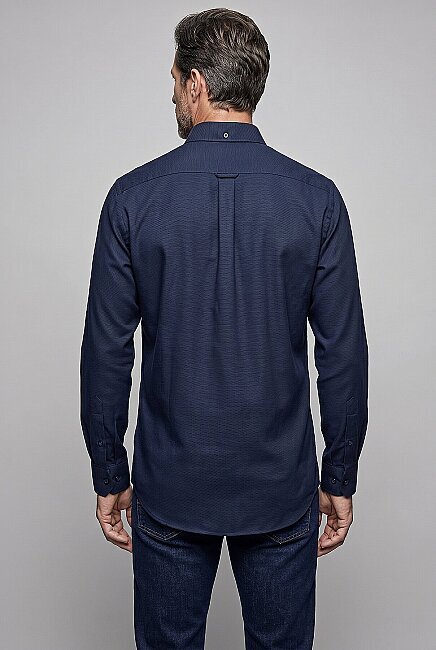 Navy Regular Fit Cotton Cepsiz Long Shawl Collar Shirt (1)