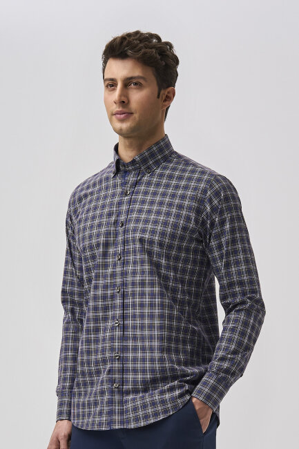 Bisse Studio Erkek Regular Fit Uzun Kollu Cepsiz Gömlek Lacivert - 5