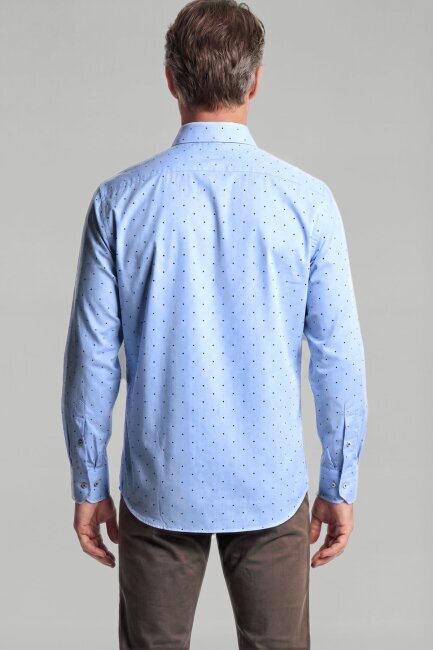 Uzun Kol Paşa Yaka Cepsiz Mavi Pamuk Erkek Gömlek - 2