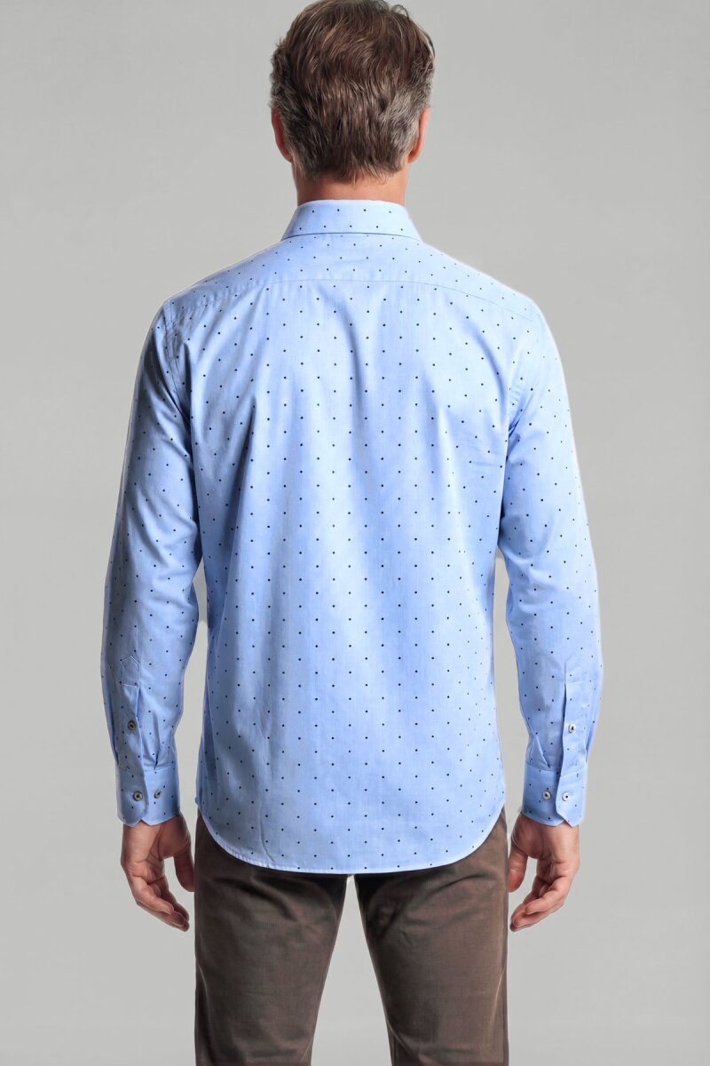 Uzun Kol Paşa Yaka Cepsiz Mavi Pamuk Erkek Gömlek - 2