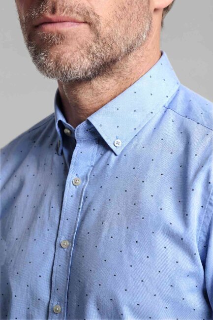 Uzun Kol Paşa Yaka Cepsiz Mavi Pamuk Erkek Gömlek - 3