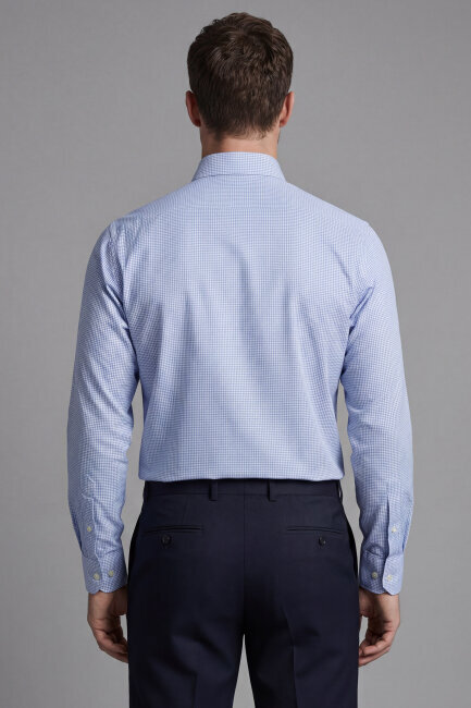 Regular Fit Uzun Kol Paşa Yaka Cepsiz Pamuk Mavi Erkek Gömlek (1)