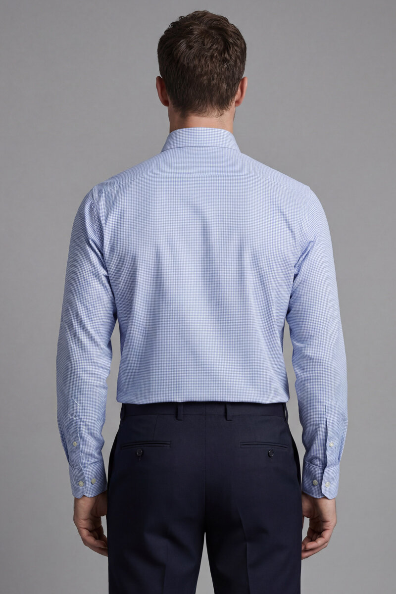 Regular Fit Uzun Kol Paşa Yaka Cepsiz Pamuk Mavi Erkek Gömlek - 2