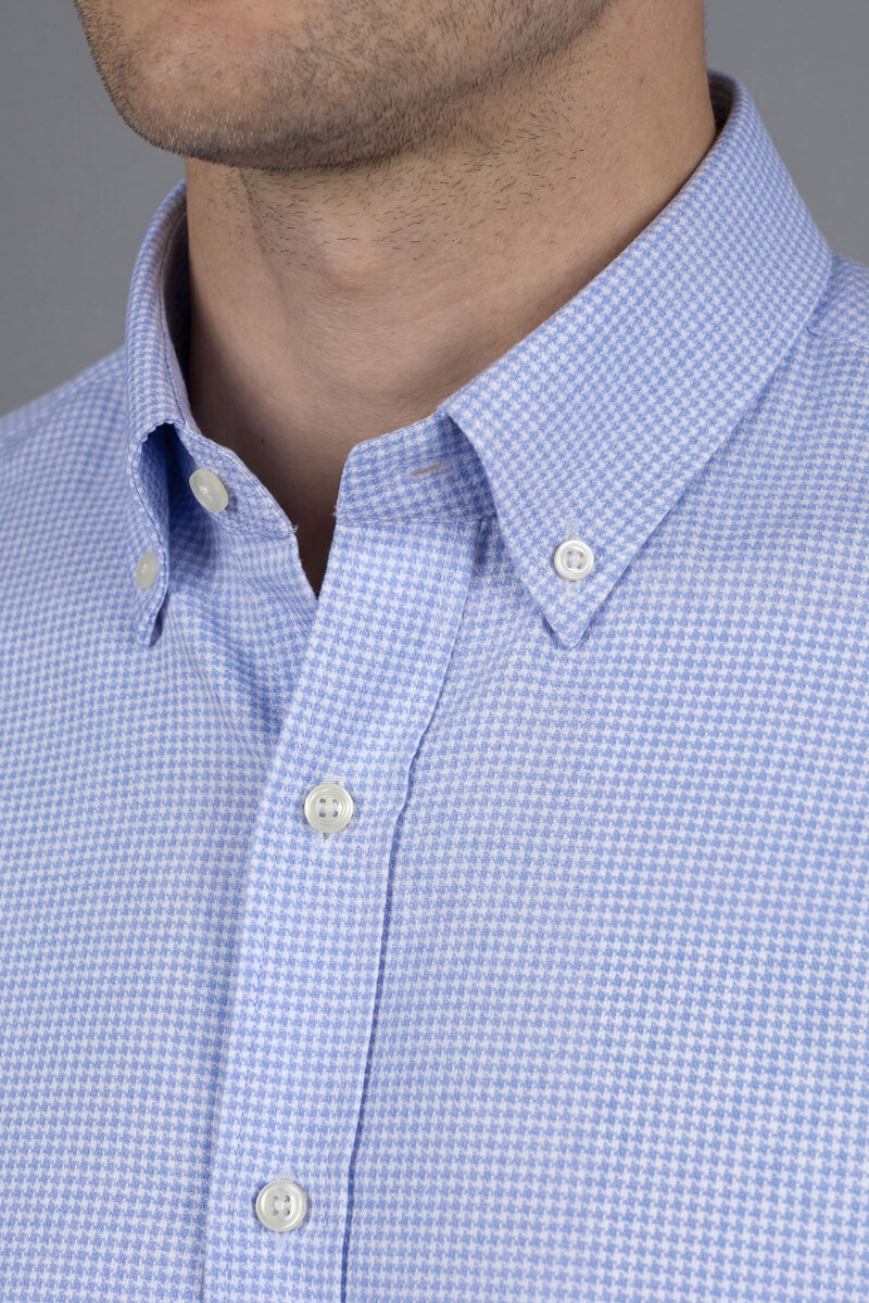 Regular Fit Uzun Kol Paşa Yaka Cepsiz Pamuk Mavi Erkek Gömlek - 3