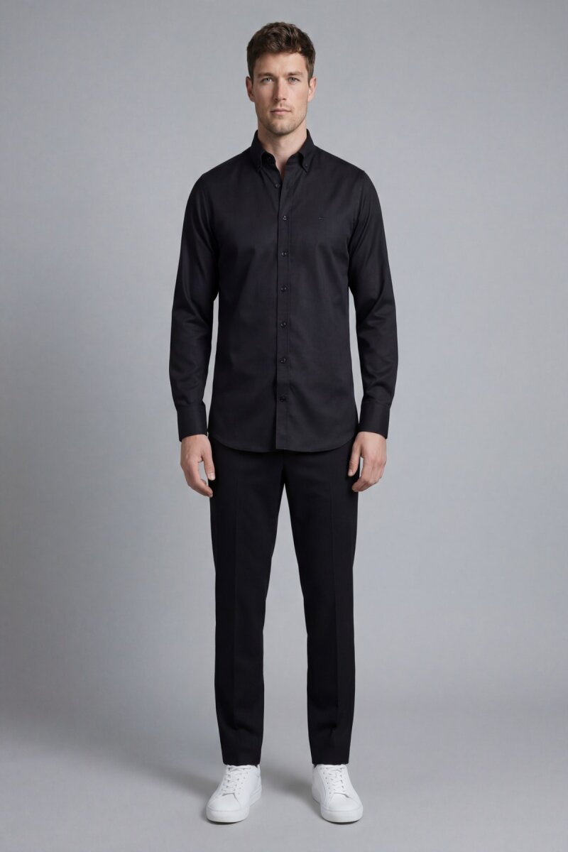 Bisse Studio Erkek Regular Fit Uzun Kollu Siyah Cepsiz Gömlek - 1