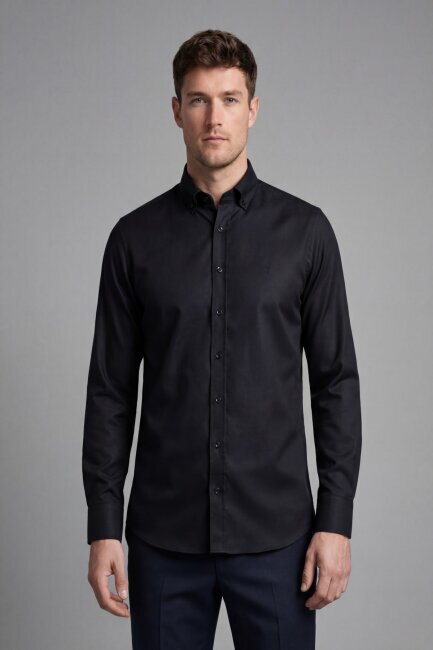 Bisse Studio Erkek Regular Fit Uzun Kollu Siyah Cepsiz Gömlek - 3