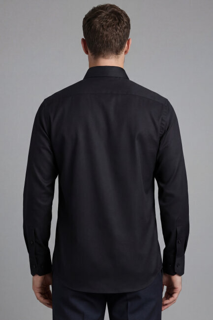 Bisse Studio Erkek Regular Fit Uzun Kollu Siyah Cepsiz Gömlek (1)