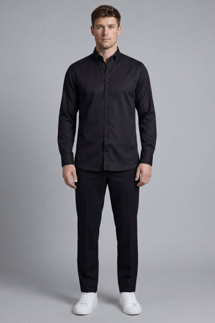 Bisse Studio Erkek Regular Fit Uzun Kollu Siyah Cepsiz Gömlek (3)