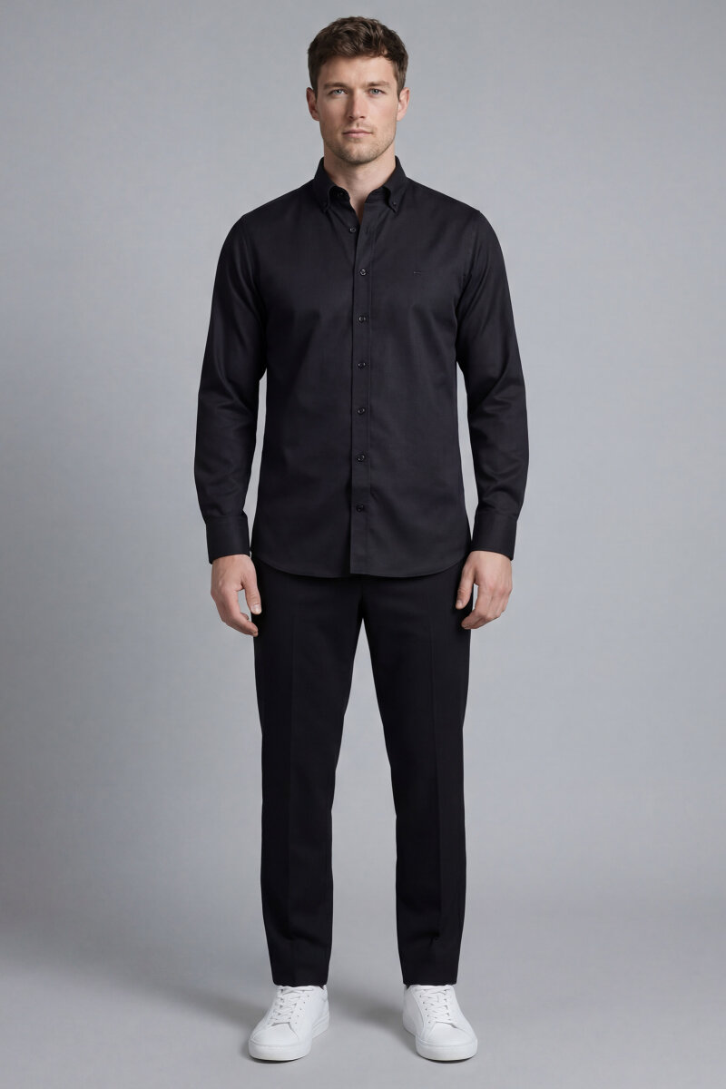 Bisse Studio Erkek Regular Fit Uzun Kollu Siyah Cepsiz Gömlek - 4