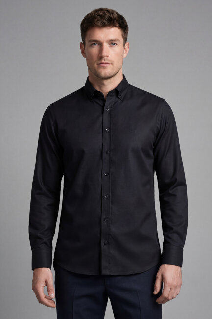 Bisse Studio Erkek Regular Fit Uzun Kollu Siyah Cepsiz Gömlek