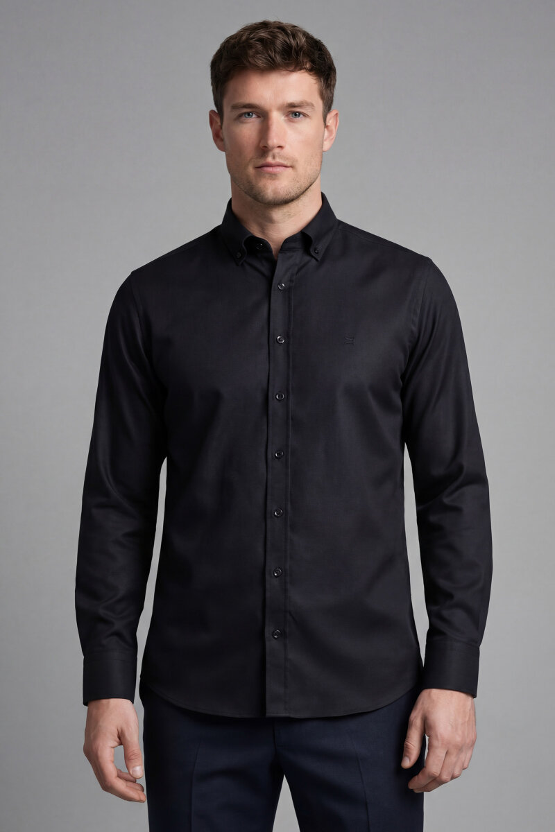Bisse Studio Erkek Regular Fit Uzun Kollu Siyah Cepsiz Gömlek