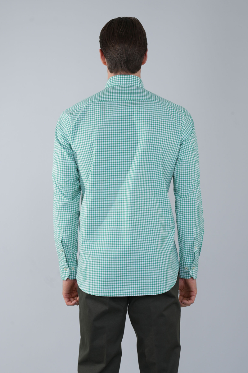 Uzun Kol Paşa Yaka Cepsiz Yeşil Pamuk Erkek Gömlek - 2