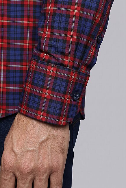 Kırmızı Regular Fit Pamuk Uzun Paşa Yaka Çi̇ft Kapakli Gömlek - 4