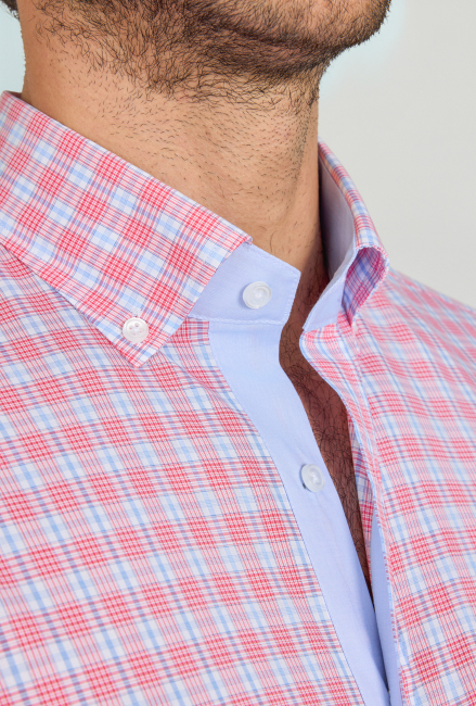 Regular Fit Paşa Yaka Pamuk Kırmızı Erkek Gömlek - 3