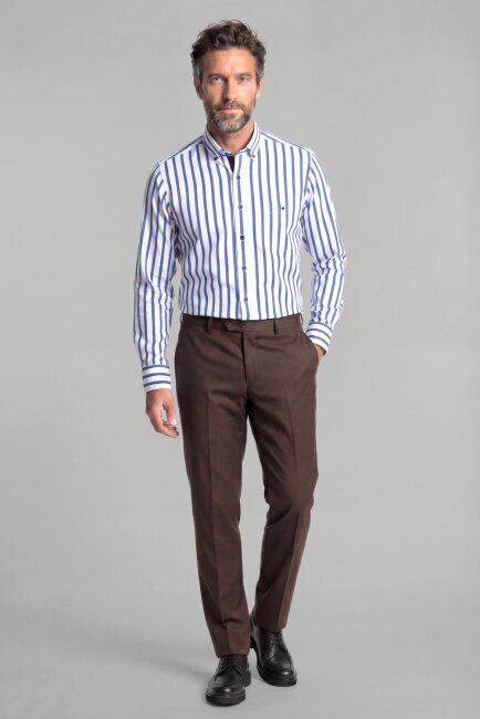 Uzun Kol Paşa Yaka Tek Cep Mavi Gömlek - 3