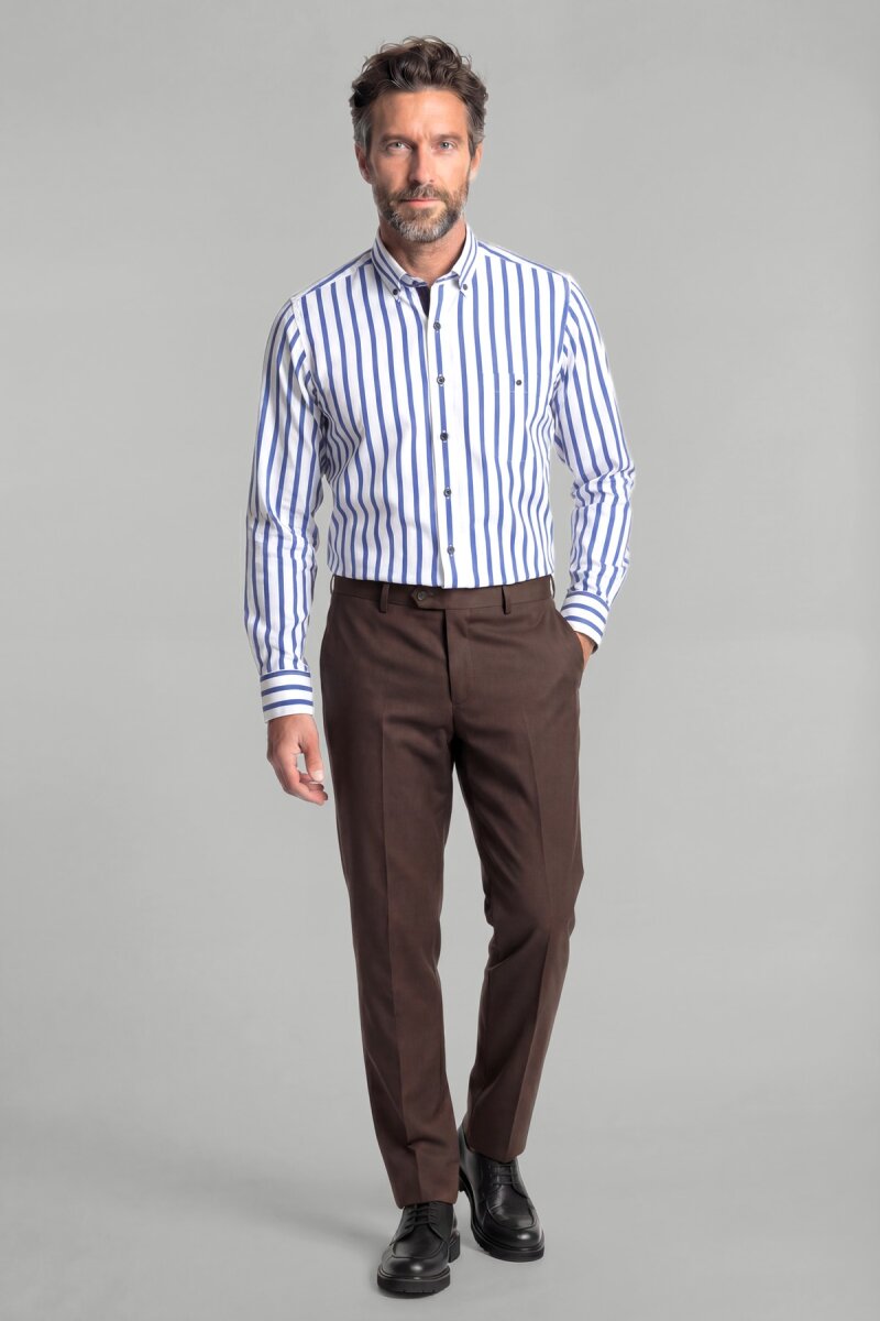 Uzun Kol Paşa Yaka Tek Cep Mavi Gömlek - 3