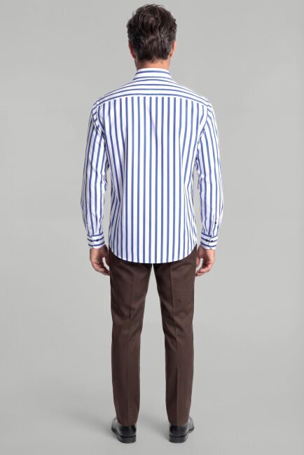 Uzun Kol Paşa Yaka Tek Cep Mavi Gömlek - 2