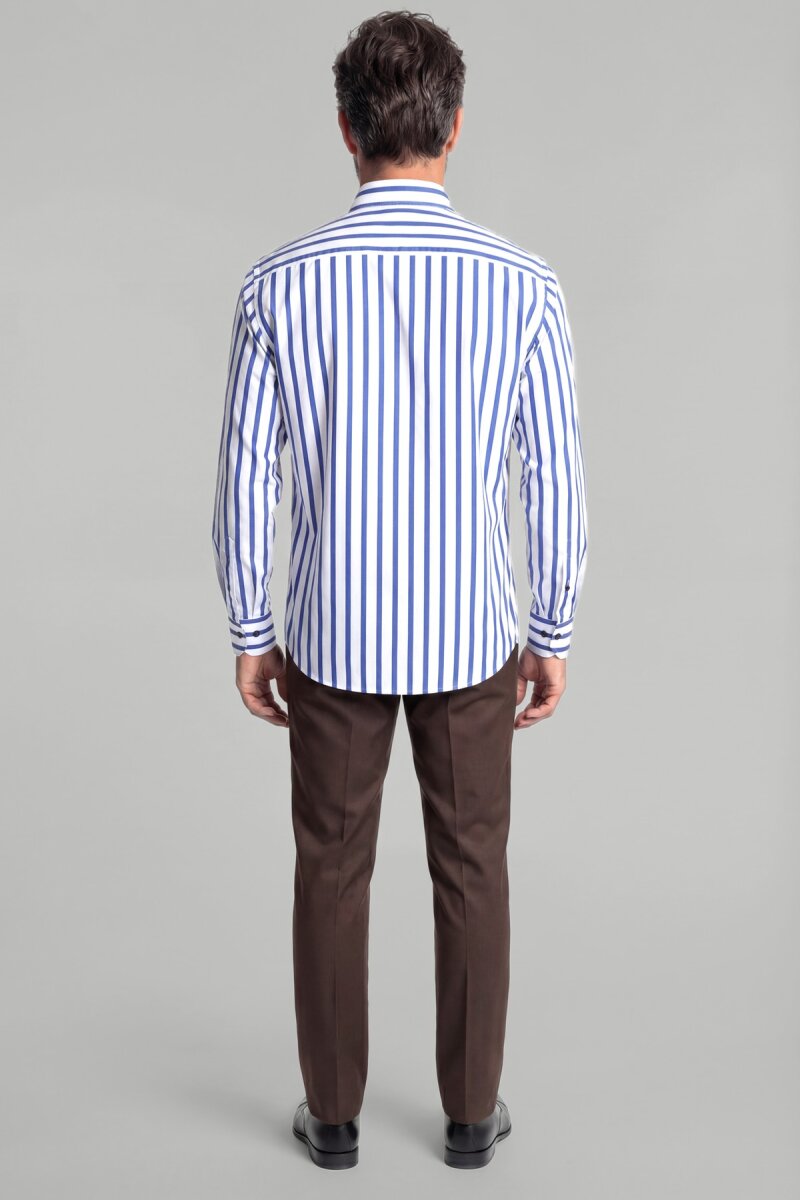 Uzun Kol Paşa Yaka Tek Cep Mavi Gömlek - 2