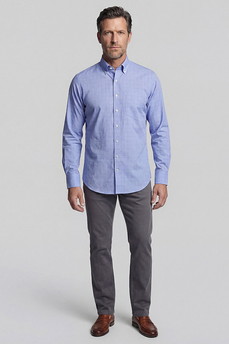 Uzun Kol Paşa Yaka Tek Cep Mavi Pamuk Erkek Gömlek - 5