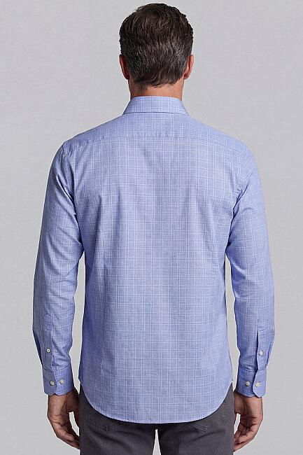Uzun Kol Paşa Yaka Tek Cep Mavi Pamuk Erkek Gömlek - 2