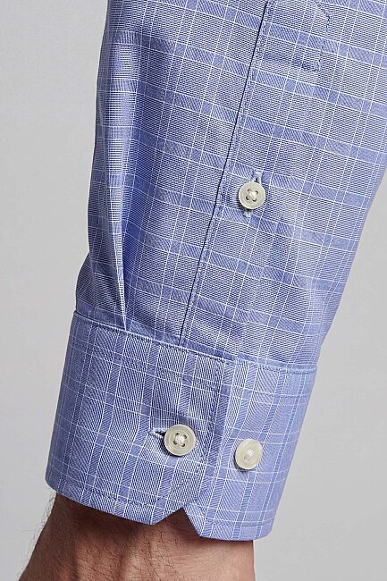 Uzun Kol Paşa Yaka Tek Cep Mavi Pamuk Erkek Gömlek - 3