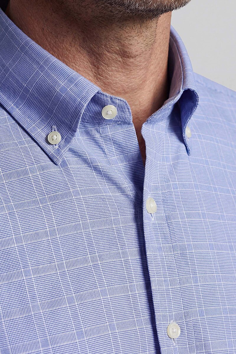 Uzun Kol Paşa Yaka Tek Cep Mavi Pamuk Erkek Gömlek - 4